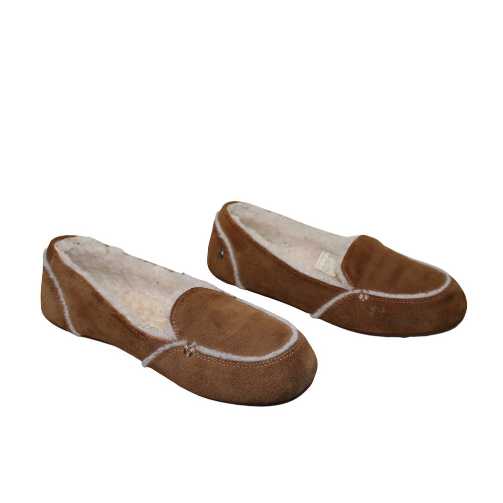UGG Ansley Moccasin Slippers Women 7.5‎ Chestnut Brown Suede Shearling Lining